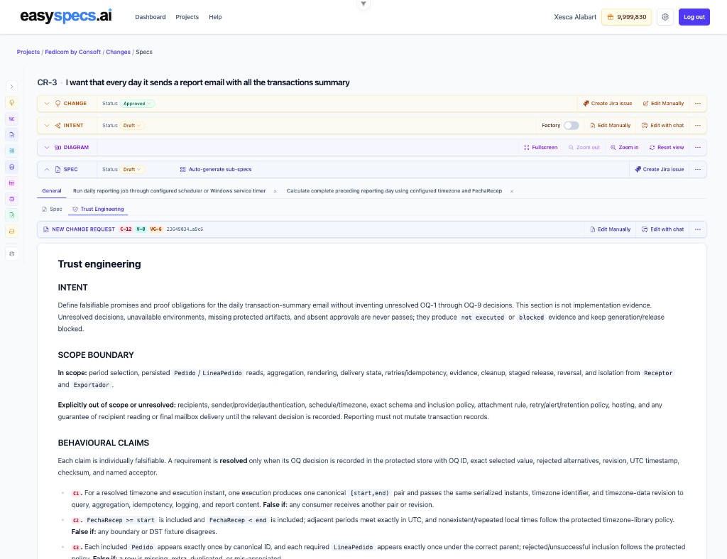EasySpecs Trust Engineering workspace for change management